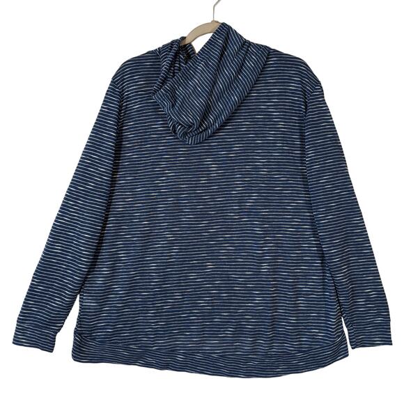 Weatherproof Vintage Slub Hoodie Blue Stripe L Hi Low Stretchy Kangaroo Pocket - Picture 4 of 10